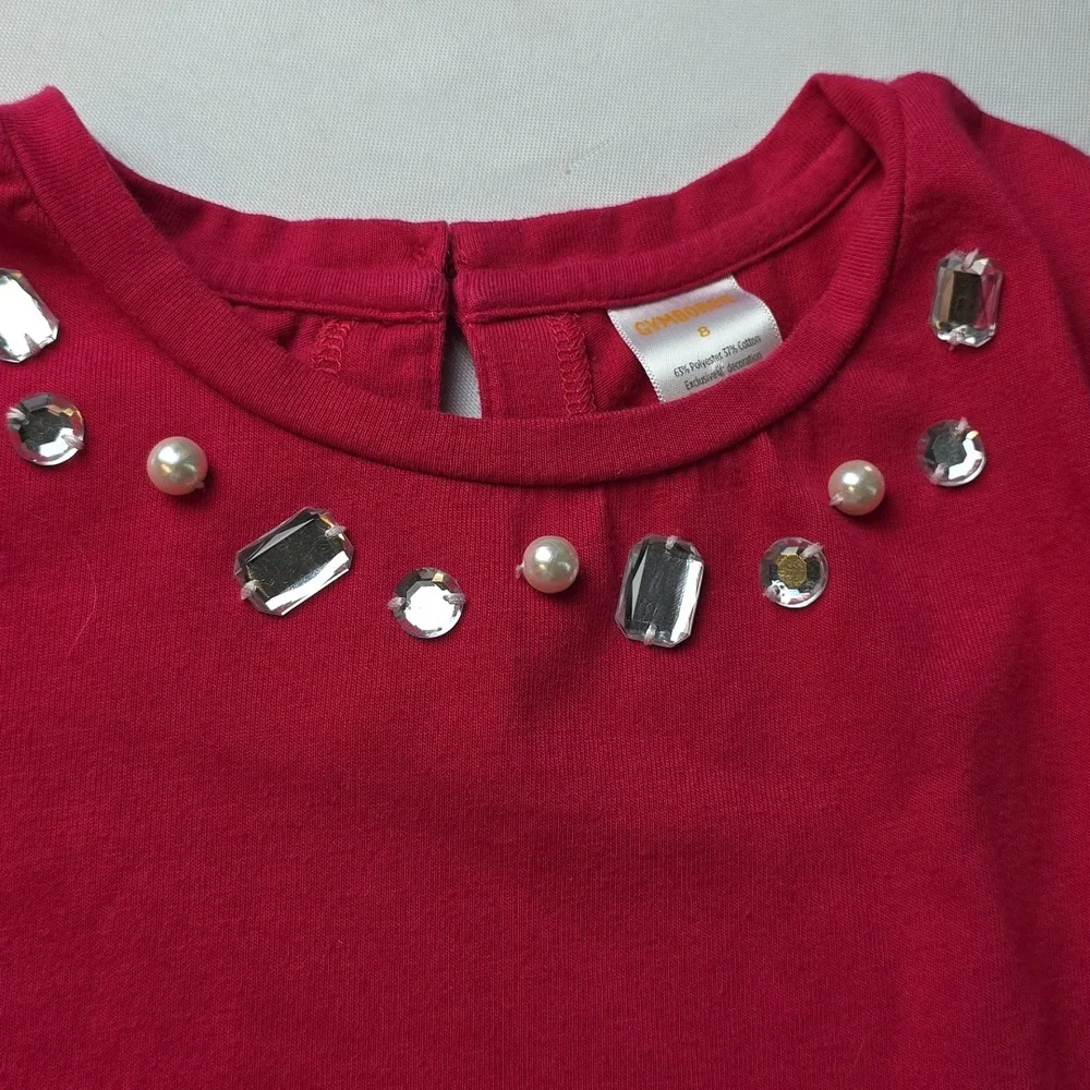 Gymboree Girl's Dress Fushcia With Faux Pearls/Gemstones Pleated Skirt Sz 8 EUC‎